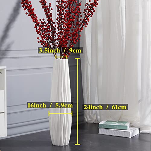 White Floor Vase 24 Inches Tall Ceramic Flower Holder Decorative Large Vases For Table Centerpieces Shelf Home Decor Living Room Branches Sky-Dried Flower Arrangement Simple Decorative #TOP1