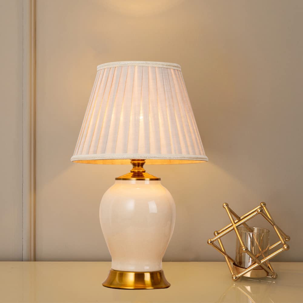 Mengjay Lampada da tavolo salotto lampada Vintage,Ceramica Lampada da scrivania,E27 Lampada comodino per camera da letto, studio, comodino, scrivania(lampadine non incluse) (Bianco)