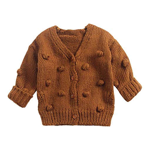 Toddler Newborn Baby Boys Girls Pompoms Soft Cardigan Sweater Kids Warm Knitted Pullover Tops Winter Clothes (Brown, 3-4T(90))