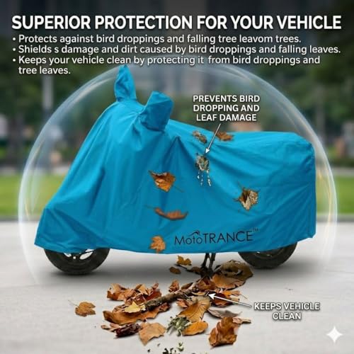 Image of Mototrance All Weather Protection Two Wheeler Cover for All Bikes /Royal Enfiled /Upto Pulsar 160CC to 350CC | Anti Dust, Water Resistant, Heat Resistant, UV Proof with Mirror Pocket | Solid Aqua