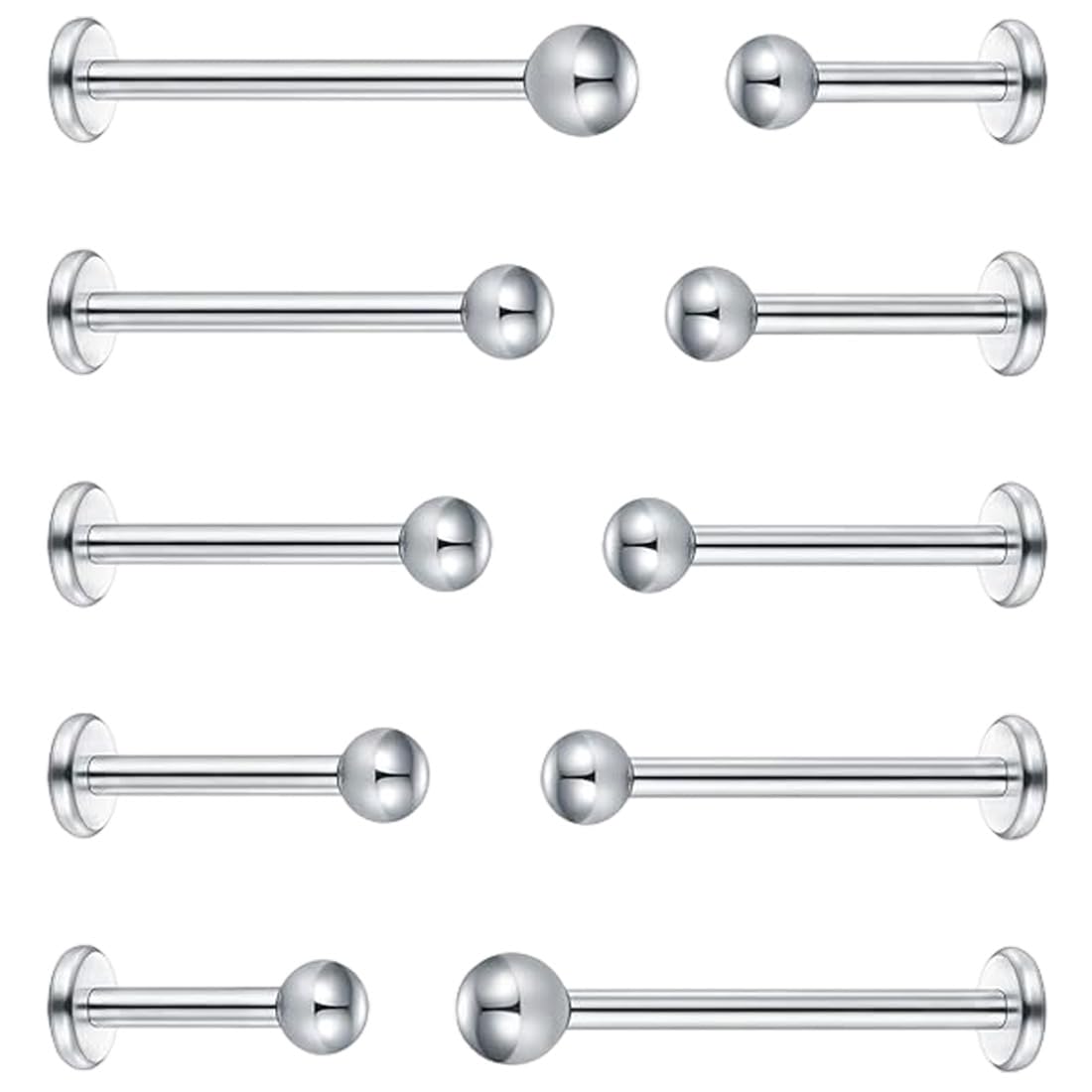 MUNZE 10 Unidades Piercing Tragus Hombre Plata 16G - Acero Quirúrgico Labret Helix Anillo 4-12Mm Bolas 3Mm