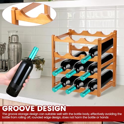 4 Tier Wood Wine Rack 12 Bottles Wine Storage Holder Free Standing Wine Display Rack for Countertop Strong Load Bearing Liquor Storage Shelf for Bar Kitchen Pantry Dining Room - Image 4