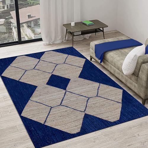 Tapis tissé à la main de prestige kilim beige et bleu - 3