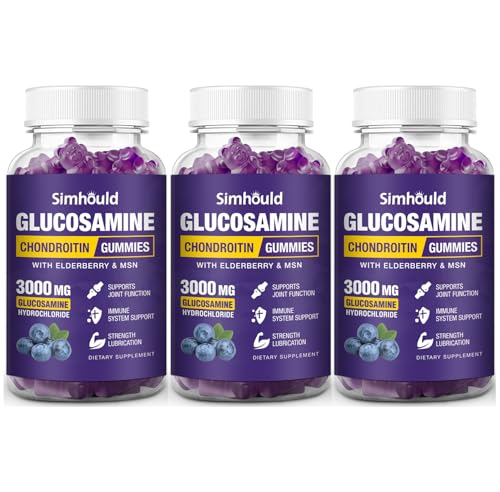 Simhould 3 Packs Glucosamine Chondroitin Gummies - 3000MG Extra Strength Joint Support Supplement with MSM & Elderberry Flexibility Antioxidant Immune Support Gummy for Adults Men & Women