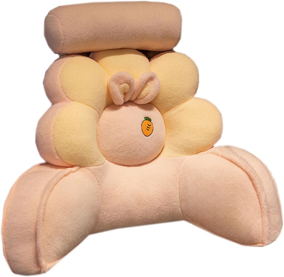 Soft Cute Bed Backrest Pillow Sofa Reading Lumbar Back Cushion Office Chair Waist Pillow with Small Bolster Pillow (Pink, 65×55cm/25.59"×21.65")
