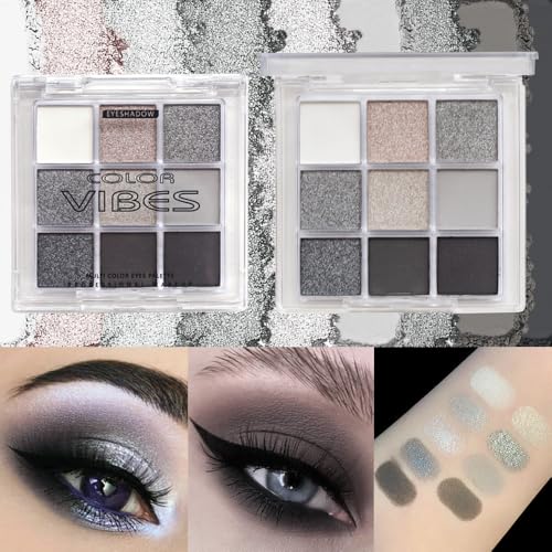 Black Smokey Eyeshadow Palette Makeup,9 Colors Black Silver Gray White Eye Shadow Pallets For Women,Long Lasting,Waterproof and Blendable,Make-up Palettes With Brushes-Halloween Goth Gifts(Smoky) - Image 3
