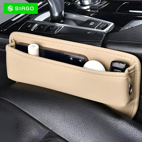 Image of SIAGO Car Seat Gap Filler Organizer | Premium PU Leather Storage Box for Phone | Car Accessories for Keys, Cards & Coins | Universal Fit for Cars, SUVs & Trucks (Beige) (SIA133)