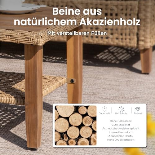 PHI VILLA Rattan Gartenmöbel Set Balkonmöbel für 4, Lounge Möbel Outdoor Gartenlounge Terassenmöbel Gartensofa mit 1 Chaiselongue… – Ansicht 5