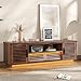 Maupvit Mid Century Modern TV Stand with LED Light for 50/55/60 inch TV, Retro Entertainment Center with Storage Cabinet & Slatted Doors & Grille Drawers, TV Media Console for Living Room, Bedroom