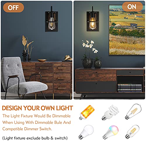 Minetom Modern Farmhouse Wall Light Fixture Wall Sconce, Bathroom Light Fixtures Wood + Matte Black Finish (E26 Base) #TOP4