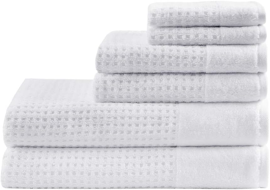 Madison Park Spa Waffle 100% Cotton Luxurious Towel Set, Premium Texture Waffle Weave, Highly Absorbent, Quick Dry, Hotel & Spa Quality Wash Clothes for Bathroom, Assorted Sizes, White 6 Piece
