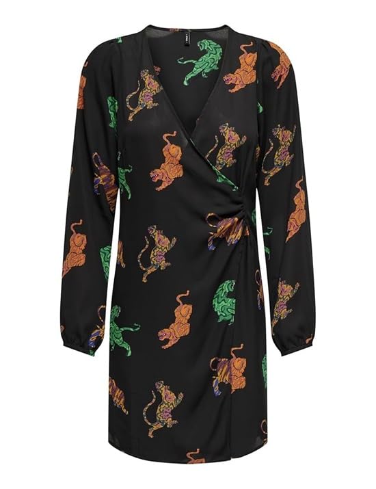 ONLY Damen ONLALMA Life VIS JEN Long Dress Kleid, Black/AOP:586 Swirl Tiger, Medium