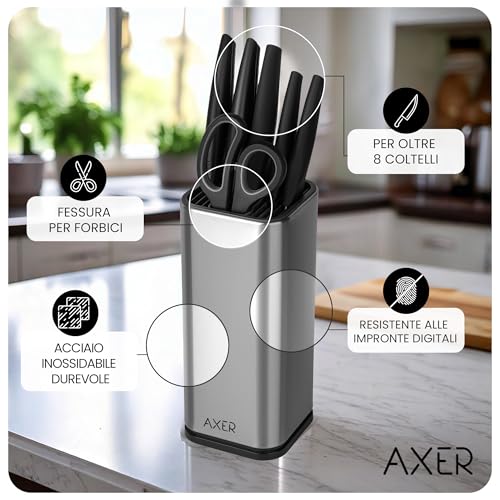 Axer Ceppo Coltelli da Cucina Vuoto - Porta Coltelli Cucina per Oltre 8 Coltelli - Ceppo Portacoltelli da Cucina Acciaio Inox - Ceppo Coltelli Vuoto - Ceppo per Coltelli Vuoto - immagine 5