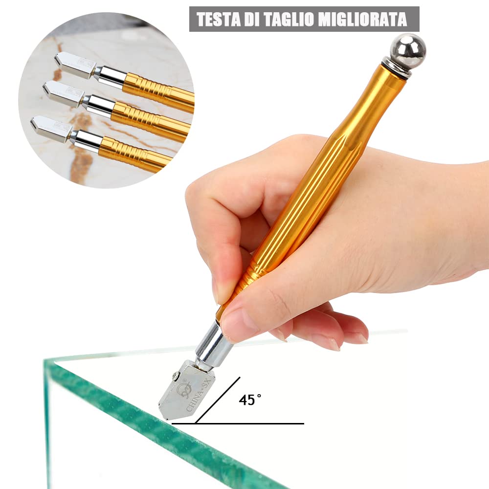 2 Pezzi Tagliavetro Piastrelle, Tagliavetro Professionale per Vetro di Taglio in Carburo di Tungsteno Tagli 3-15 mm Vetro con Impugnatura in Lega di Carburo
