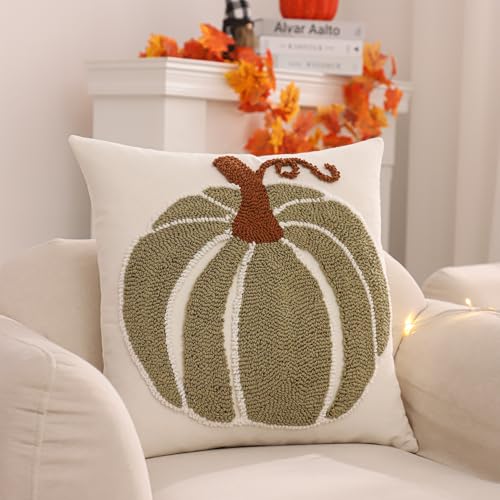 Tosleo Halloween Throw Pillow Covers 18x18 inch Set of 2 Halloween Green Pumpkin Embroidered Pillow Cases Thanksgiving Home Party Pumpkin Fall Decor Pillowcases Square Cushion Covers