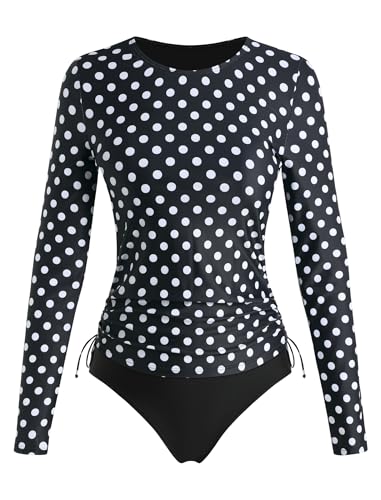 Image of ZAFUL Women's Long Sleeve Rash Guard UPF 50+ Sun Protection Surf Swim Shirts Drawstring Tankini Swimsuit