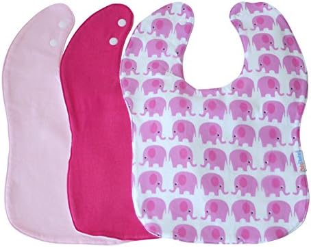 Super Soft Baby Bibs with Snaps; 3-Pack - Pink Baby Elephant Gift Set