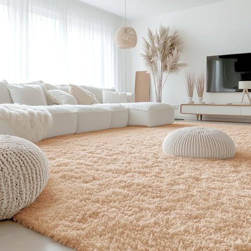 OLANLY 9x12 Machine Washable Large Area Rugs for Living Room, Bedroom, Soft Fluffy Shaggy Bedside Rug, Indoor Floor Carpet for Kids Girls and Boys, Dorms, Nursery, Home Decor Aesthetic, Beige