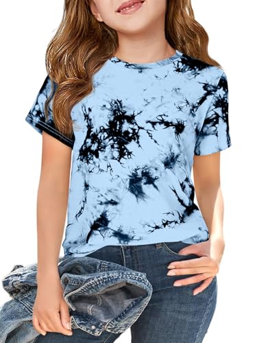 Image of Haloumoning Girls Tie Dye Short Sleeve Shirt Kids Summer Fashion Crewneck Tops Casual Tees 5-14 Years