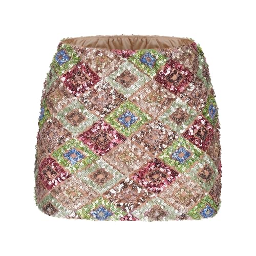 Women's Sequin Sparkly Skirt Mini Glitter Y2k Low Rise Summer Skirt Block Color Casual Night Out Party Club Skirts4