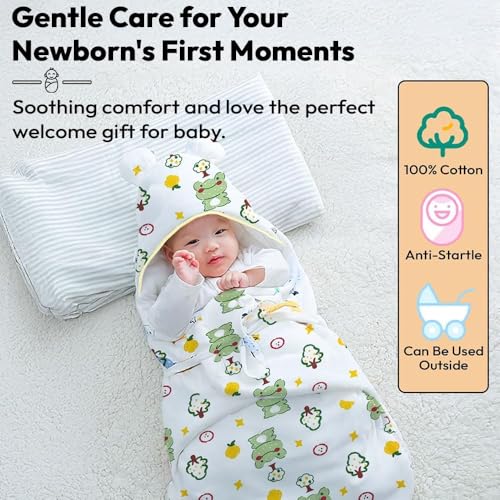 Image of StarAndDaisy Baby Swaddle Wrap for Newborn 0-9 Months, Baby Sleeping Bag Or Blanket, Muslin Swaddle for New Born Boys & Girls for All Season Frog Print