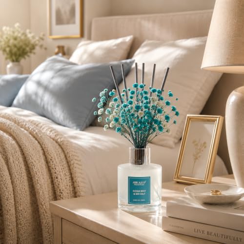 Image of Airkeep Reed Diffuser Set,3.38 fl oz (100 ml) - Ocean Mist&Sea Salt Oil Diffusers with 8 Reed Sticks,Home Fragrance Reed Diffuser for Bathroom Shelf Decor