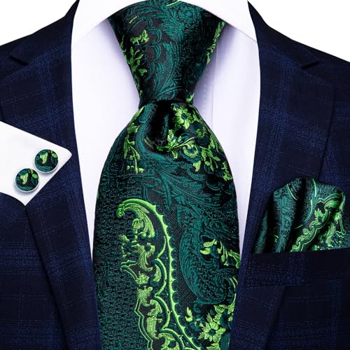 Image of Dubulle Mens Tie Set Solid Paisley Silk Striped Necktie for Men with Cufflinks Tie and Pocket Square