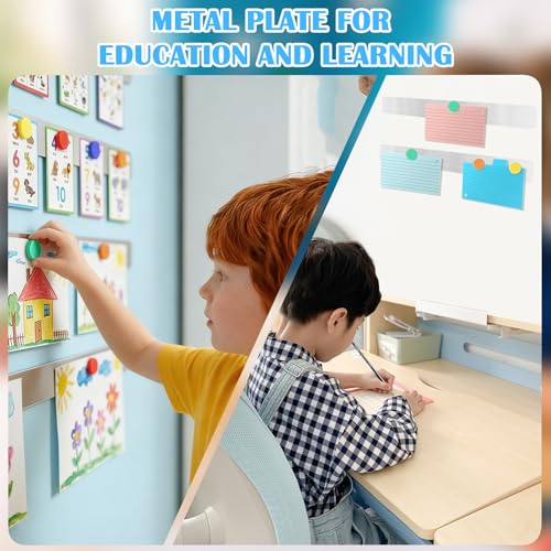 Staranry Magnettafel Selbstklebend, 4 Stück Pinnwand Magnetisch, 30x3 cm Memotafel Selbstklebend us Edelstahl mit 12 Stück Starke Magnetleisten für Büro Fotos Namensschilder Papiere (4PCS)