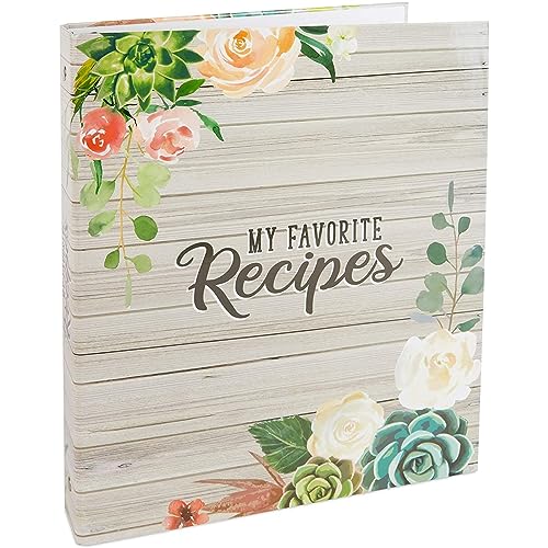 Paper Junkie Recipe Binder - 10 x 11.5 in, Grey Wood & Floral - 3 Ring Cooking Binder with Lined Paper, 12 Tab Dividers, Dual Pockets & 24 Stickers