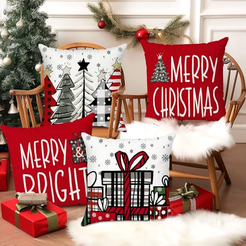 Minetom-Christmas-Pillow-Covers-18×18-Set-of-4-Christmas-Decorations-Xmas-Trees-Merry-Christmas-and-Bright-Holiday-Decor-Throw-Cushion-Case-for-Home-Couch Minetom Christmas Pillow Covers 18×18 Set of 4 Christmas Decorations Xmas Trees Merry Christmas and Bright Holiday Decor Throw Cushion Case for Home Couch