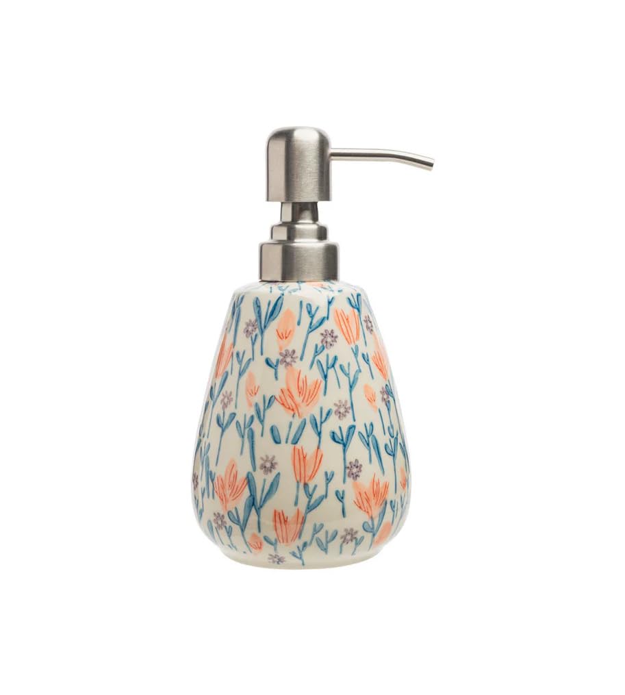 Tranquillo Douceur Florale Hand Printed Stoneware Soap Dispenser 7.5 x 7.5 x 17 cm