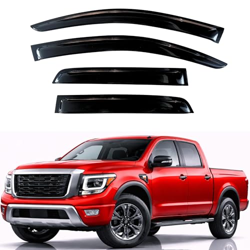 Image of KPY Rain Guards Fit for 2016-2024 Nissan Titan Crew Cab, Out-Channel Window Visors Vent Wind Deflectors 4PC, Truck Accessories for 2017-2024 Nissan Titan XD Crew Cab (Full-Size Cabs)