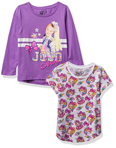 JoJo Siwa 2-Piece Short Tee & Long Sleeve T-Shirt Bundle Set Bow, Unicorns-Girls Sizes 4-16