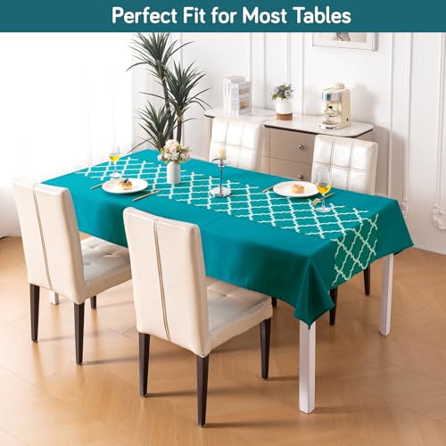 Image of HOKIPO Modern Grace Table Cloth for 4 Seater, 55x71 in, Aqua Trellis
