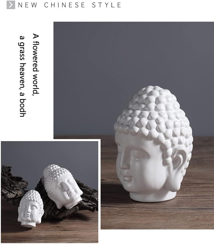 Miniatura 2 de Estatua de cabeza de Buda, proceso de esmalte blanco de cerámica de temperatura media, superficie lisa, meditación de yoga en el jardín, decoración