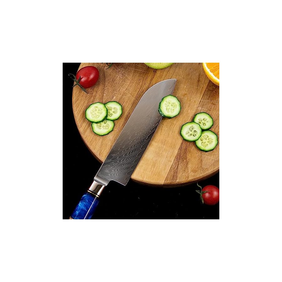 Seido-Knives-7-Piece-Executive-Damascus-Steel-Knife-Set-with-Japanese-VG-10-Super-Steel-Core-Home-Kitchen-Knife-Set-Professional-Design-Handle-Blue-Resin-Epoxy-and-Strong-Stabilized-Wood Seido Knives 7-Piece Executive Damascus Steel Knife Set with Japanese VG-10 Super Steel Core - Home Kitchen Knife Set - Professional Design Handle Blue Resin Epoxy and Strong Stabilized Wood