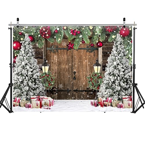 WOLADA Rustic Christmas Backdrop Barn Door Backdrops for Photography Xmas Tree Snow Back Drop 15x10FT 12585 by WOLADA - Used condition - US$31.97