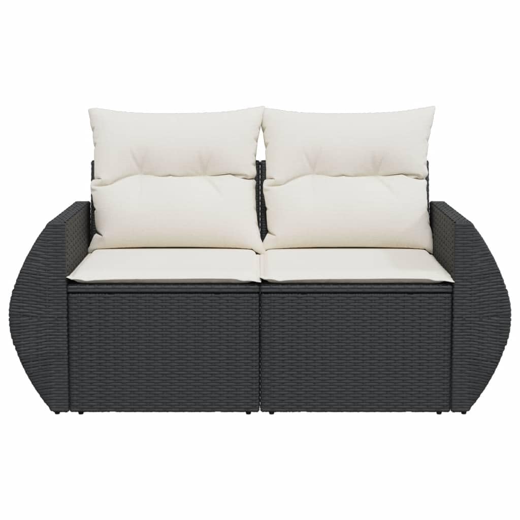 Fengshui 2-osobowa sofa ogrodowa z polirattanu, czarna, z poduszkami
