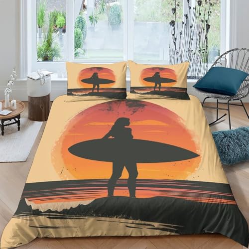Housse de couette imprimé 3D en microfibre résistante silhouette surfeur - 4