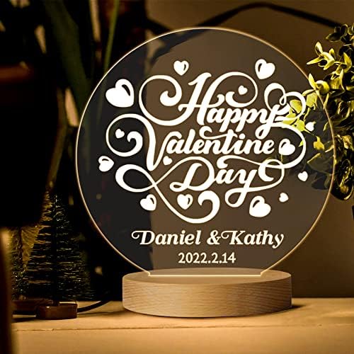 EDSG Personalised Night Light Gifts for Women Man Her Him 7 Colors Custom Acrylic Night Lamp Romantic Valentine's Day Gifts for Wife Husband Sweet Present Wedding Anniversary(Design 1)