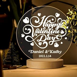 EDSG Personalised Night Light Gifts for Women Man Her Him 7 Colors Custom Acrylic Night Lamp Romantic Valentine's Day Gifts for Wife Husband Sweet Present Wedding Anniversary(Design 1)