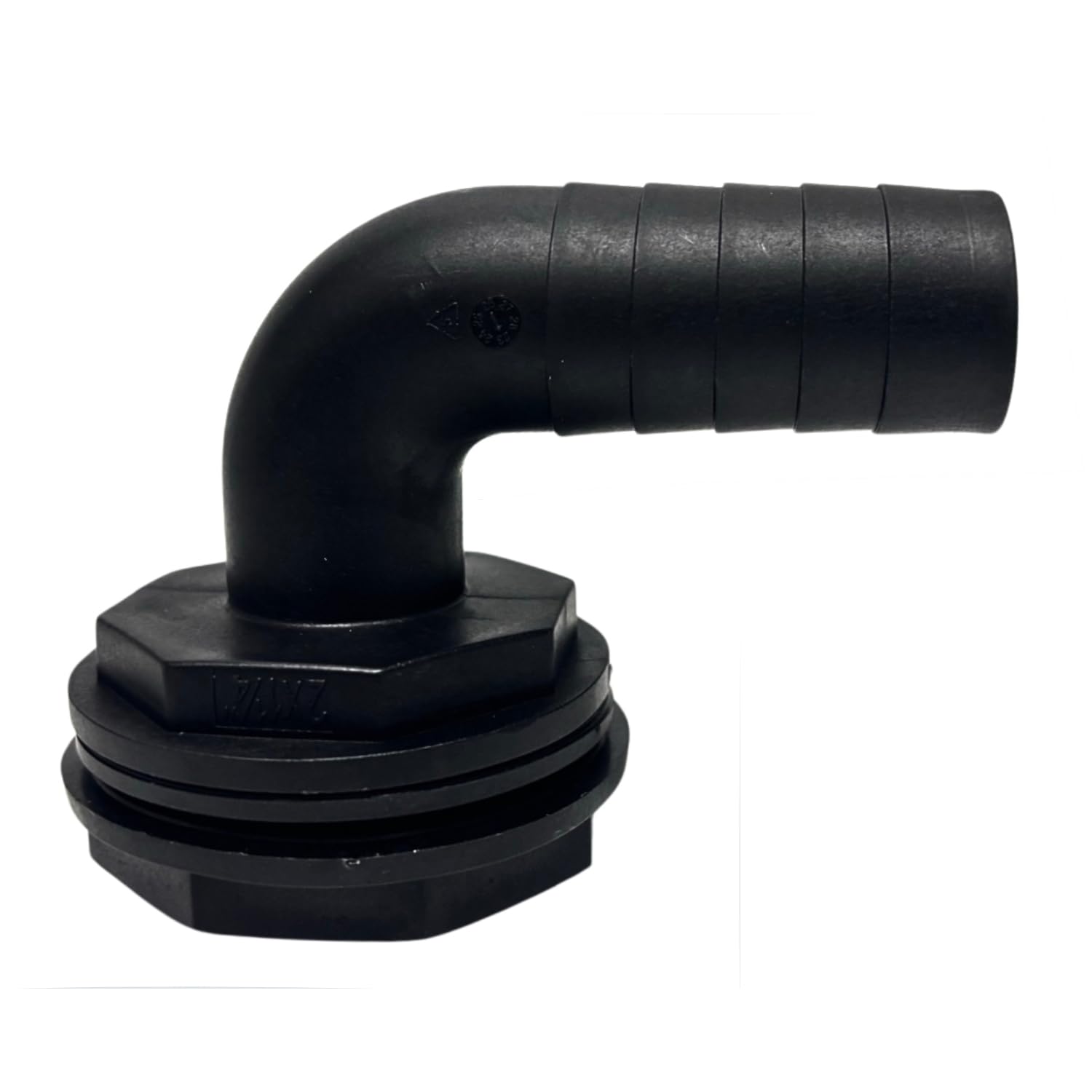 Water Butt Connector Adapter Tank Fitting 1/2" - 2" Barb Straight 90 Pipe Outlet (Elbow, 2" - 1.25" Barb)