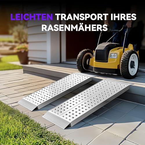 FACHNUO Stabile Aluminium-Rampen 100x30 cm | Laderampe, 680 kg Tragfähigkeit, rutschfest für Schuppen/Rasenmäher | Für Schneefräsen, Motorräder, Crossbikes & ATVs | 2er-Set, Silber