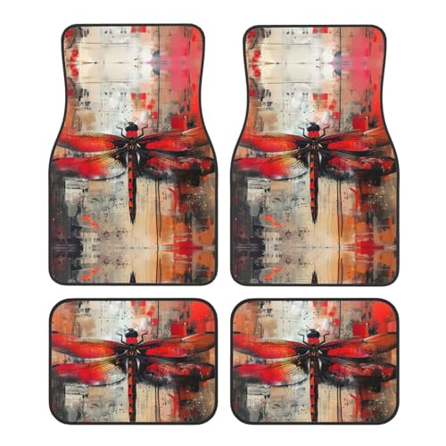 Tapis de sol voiture libellule rouge abstrait ensemble tapis auto 4pcs