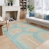 Moynesa Abstract Rainbow Washable 5x7 Area Rugs, Non Slip Soft Bedroom Rug Ultra-Thin Colored Accent Playroom Rug, Mid Century Modern Carpet for Living Room Dining Room