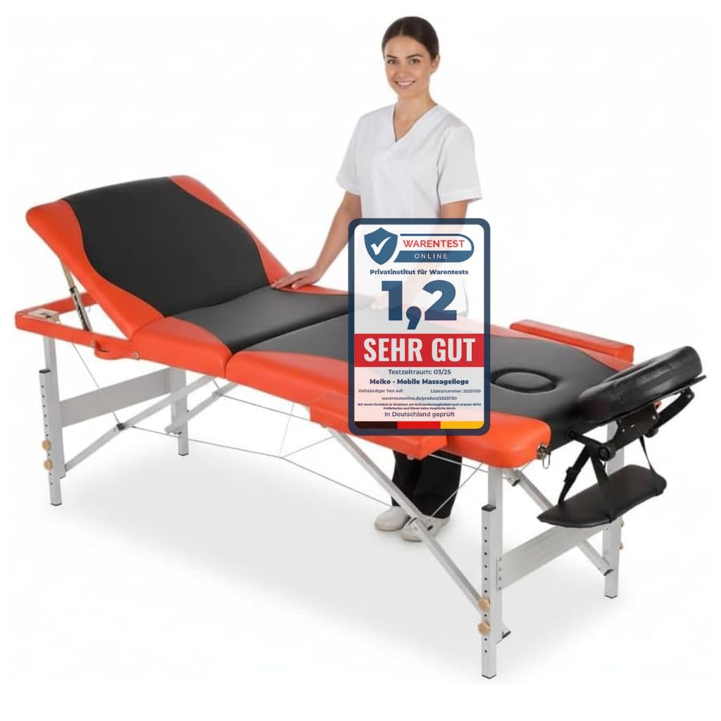 Melko Mobile Massageliege klappbar höhenverstellbar Therapieliege Massagetisch Massagebank Massagebett Schwarz/Orange