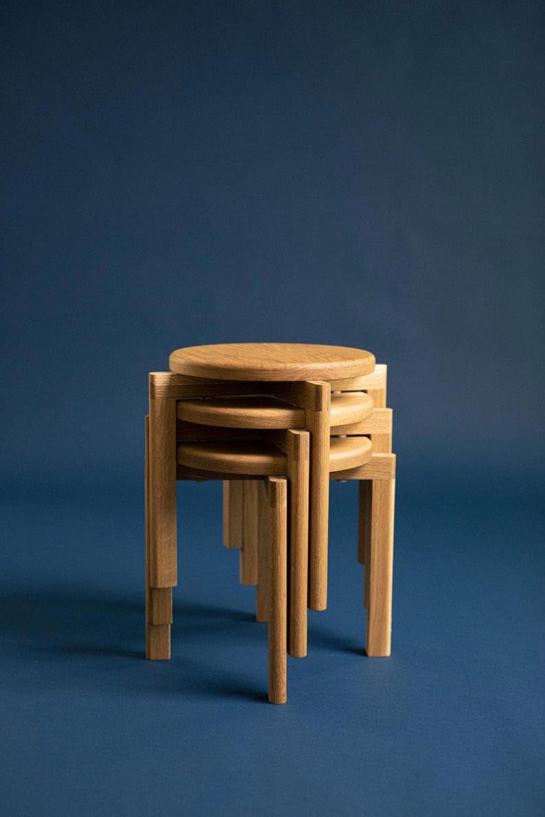 Solid Sheesham Wood Nesting Stools, Set of 1, Round Stackable Wooden Side Tables, Natural Finish (1)-image-49