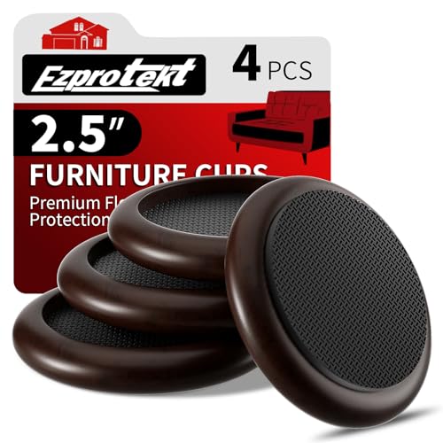 Ezprotekt 2.5 inch Non Slip Round Wood Furniture Pads for Hardwood Floors, 4 Pcs Anti Slip Furniture Coaster for Chair Sofa Bed Couch, Furniture Cups with Anti-Slide EVA Anti-Scratch (Dark Brown)