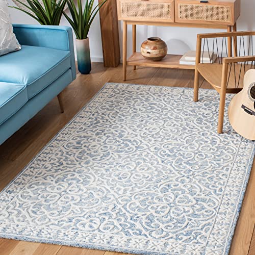 SAFAVIEH Metro Collection Area Rug - 5' x 8', Blue & Ivory, Handmade Wool, Ideal for High Traffic Areas in Living Room, Bedroom (MET857M)