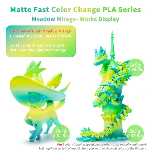 Image of ZIRO 3D Printer Filament, Fast Color Change Filament 1.75mm, Color Gradient Material, Rainbow PLA Filaments, Dimensional Accuracy + /- 0.03mm, 1KG Spool, Meadow Mirage(Matte)